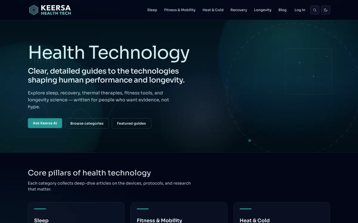 Keersa Health Tech homepage: clear, detailed guides to technologies shaping performance and longevity